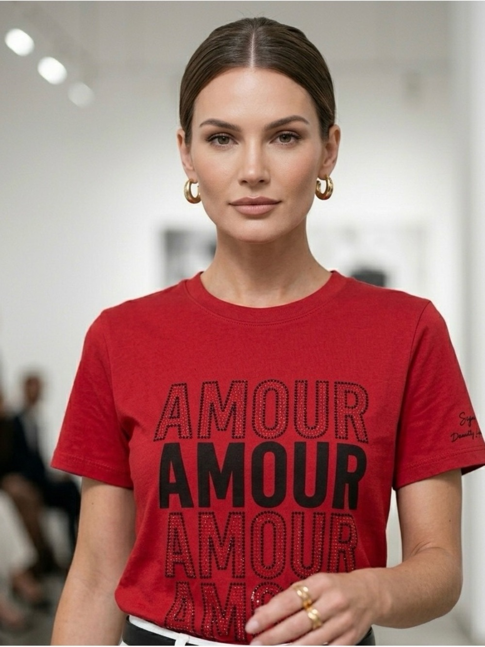 Cinq a Sept Red Embellished Amour T-Shirt